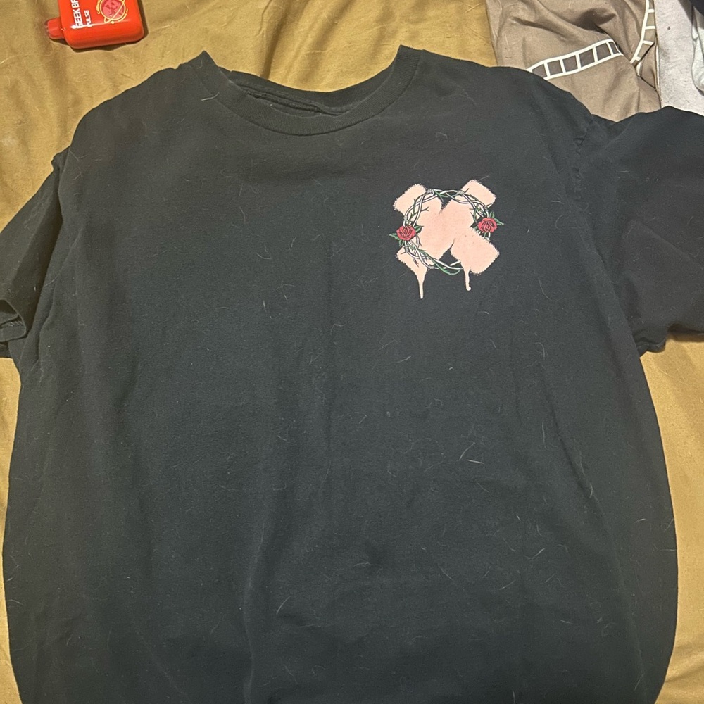 Black Short Sleeve Tee with Rose Design